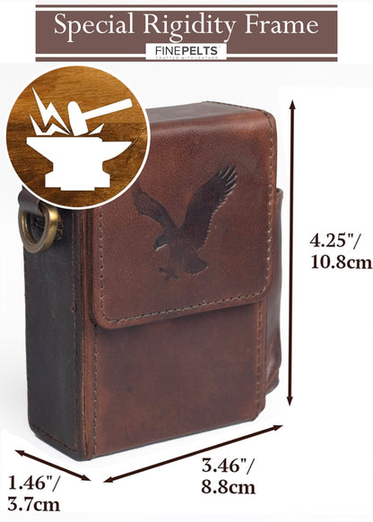 Truffle Brown Leather Flip Top Cigarette Case - Luxury Holder for Women & Men, Up to 100s Cigarette, Pack Holder with Fastener & Side Pocket for BIC Lighter