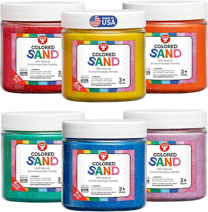 Hygloss Colored Sand for Crafts – 6 Assorted Colors – 6-Ounce – Vibrant Colorful Fine Sensory Play Sand Art Kits for Kids – Classroom Activities for Children 3 4 5 6 7 8 9 10 11 12 – Safe for Ages 3+