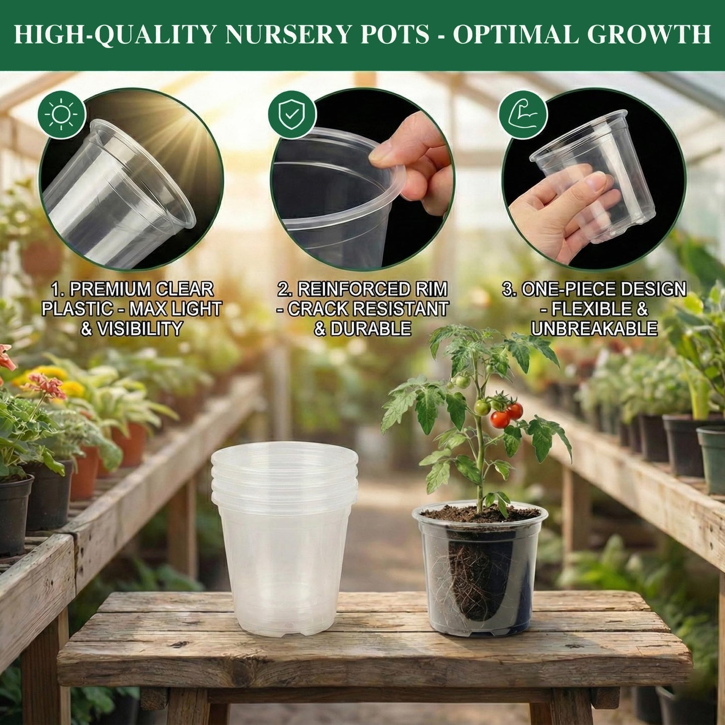 ENNUFO Clear Nursery Pots with Drainage, 81 Pcs Set, 4/5/6 Inch Plastic Pots for Indoor Plants, Seed Starter Kit with Plant Saucers, Clear Plant Pots with Drainage Holes, Pot Liners, Labels & Tools