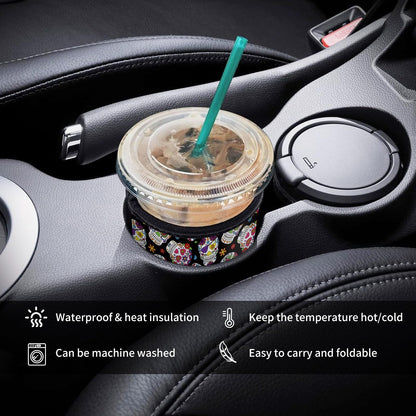 AUEKLLW 3 Pack Reusable Neoprene Insulator Sleeve for Iced Coffee Cups, Funny Coffee Cup Sleeves for 16-32oz Coffee cups, Cute Drink Sleeve for Cold Hot Beverages Cute Floral Skull