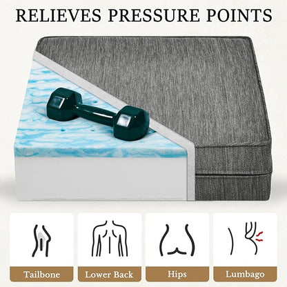 baibu Dual-Layer Gel Memory Foam Recliner Cushions for Elderly, 18x18x4 Inch Thick Non-Slip Recliner Seat Cushion Suitable for Couches, Armchair, Wheelchair, Gray