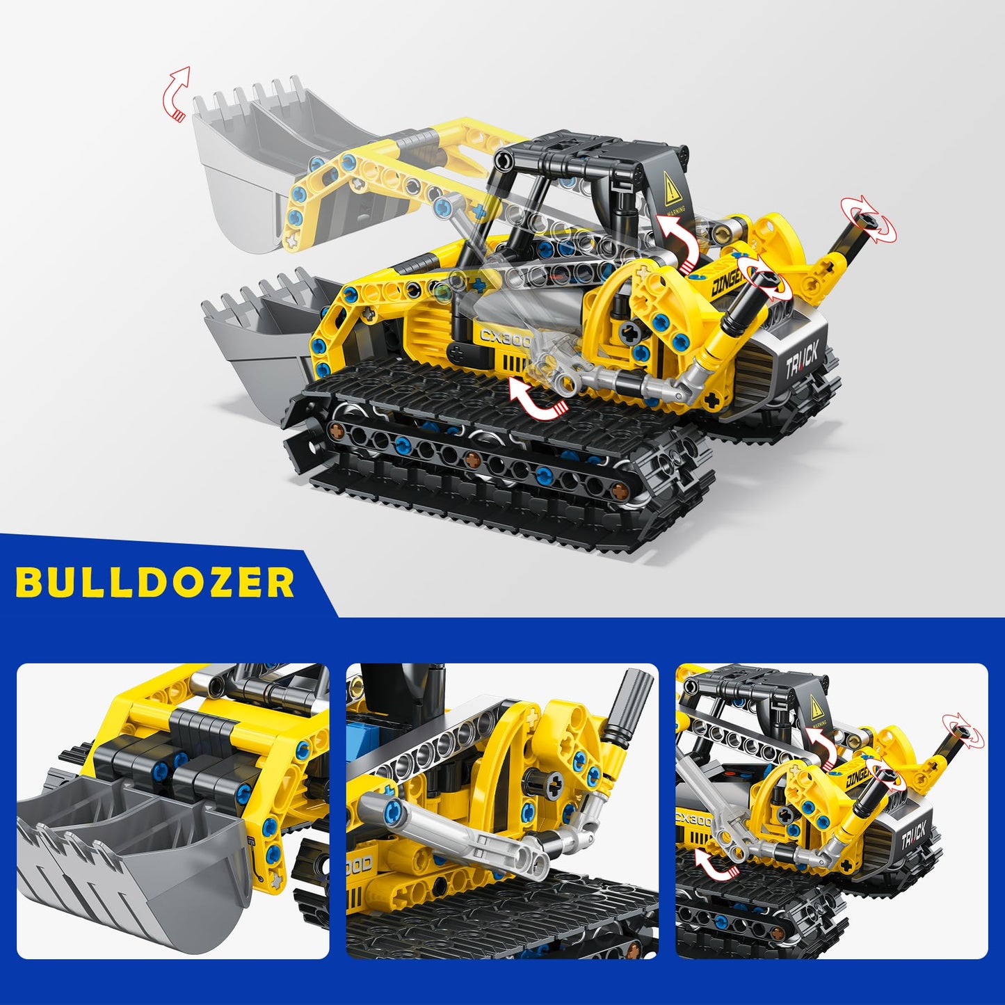 BeepZipp 2-in-1 Excavator & Bulldozer Building Kit - 399 Pieces STEM Educational Construction Toys for Kids, Creative Birthday Gift Idea