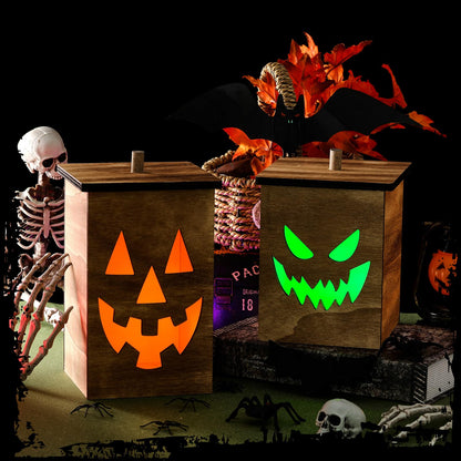 2 Pcs Wooden Jack O Lantern Pumpkins Halloween Light Up Jack O Lantern Outdoor Indoor Battery Operated Lighted Pumpkin With Spooky Face Halloween Decorations Party Favor Gift