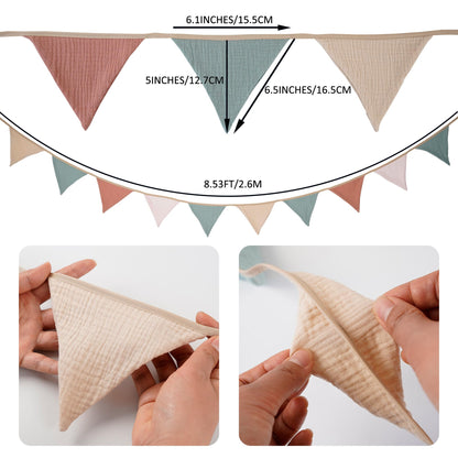 Fabric Bunting Banner, 2 Pack Handmade Neutral String Banner Each 8.5 ft 10 Flags Nursery Wall Hanging Wedding Birthday Home Baby Shower Party Decoration Bunting (Orange Black)