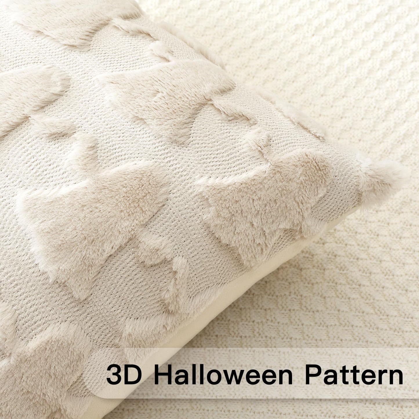 OTOSTAR Set of 1 Ghost Pillow Cover Halloween Throw Pillow Covers for Sofa Couch Bed Living Room Soft Plush Short Wool Velvet Farmhouse Pillowcase for Thanksgiving Cream Beige 24x24 Inch