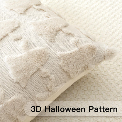 OTOSTAR Set of 1 Ghost Pillow Cover Halloween Throw Pillow Covers for Sofa Couch Bed Living Room Soft Plush Short Wool Velvet Farmhouse Pillowcase for Thanksgiving Cream Beige 24x24 Inch
