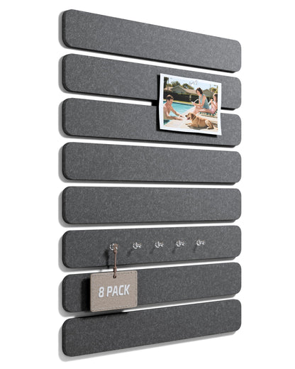 Fluxynara Cork Board Alternative Felt Strip Board 8-Pack 13"x2", Office Pin Board with 50 Push Pins, Adhesive Install for Bedroom Door & Home Office (Charcoal Gray)