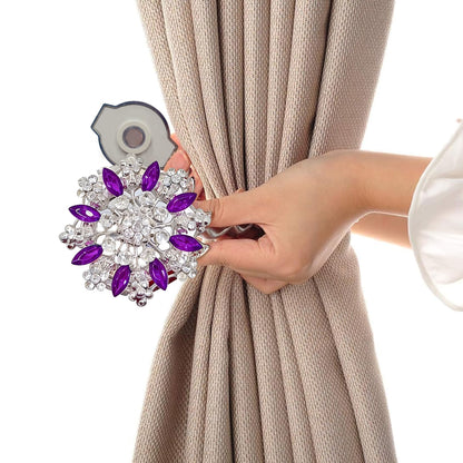 Magnetic Curtain Tiebacks, 2 Pack Spring Wire Curtain Holdbacks - YueLvoe No Drill Wall Mounted Tie Backs for Indoor/Outdoor Curtains, Modern Pull Backs for Home Office Decor (Purple)