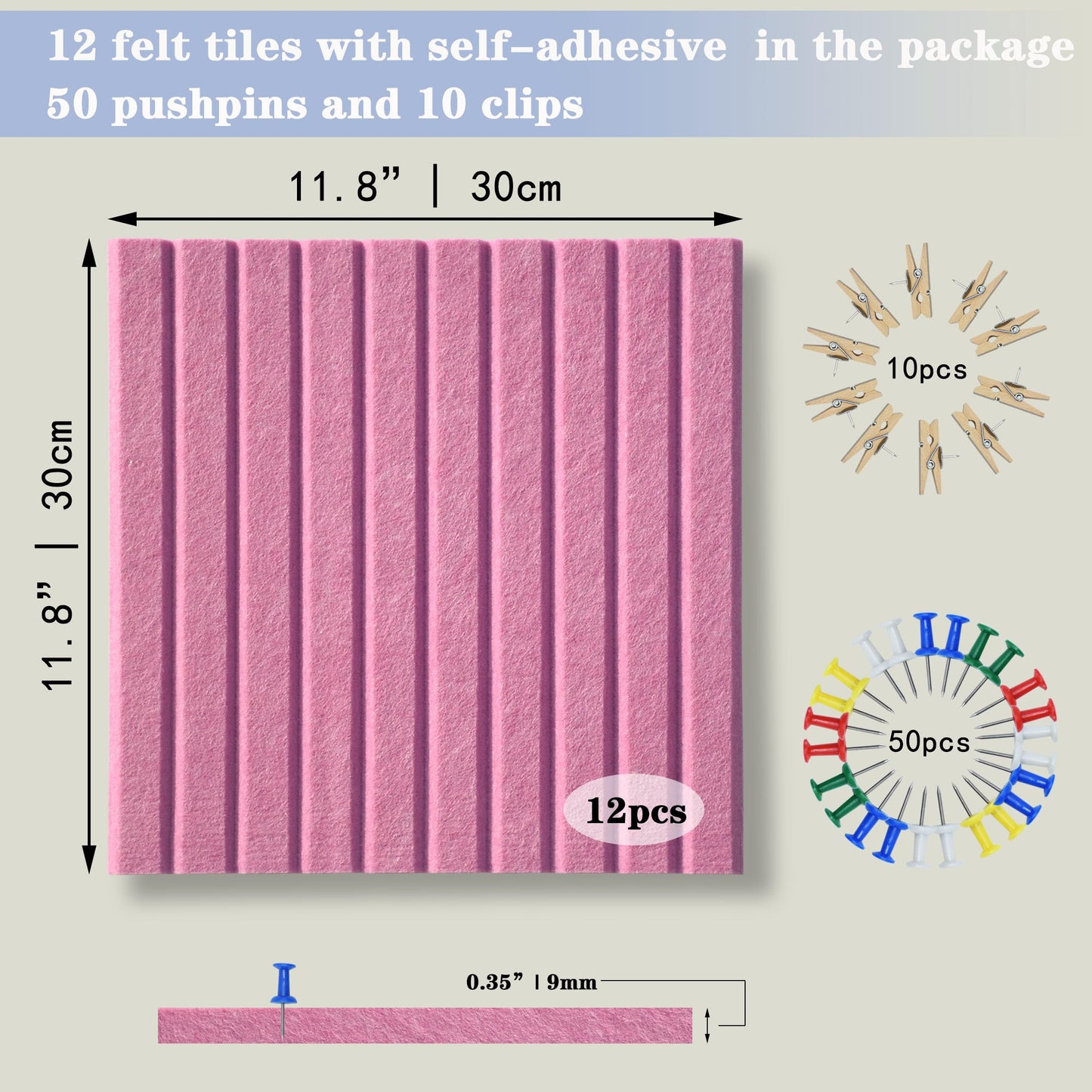 YOUDEFUL Large Cork Board Alternative-12 Pcs Self-Adhesive Felt Bulletin Board Tiles, Felt Pin Board Cork Board Tiles for Home Office Wall Decor, Tack Board 47"x35" (Rose