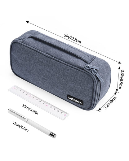 YOKUMA Pencil Case,Large Capacity Pencil Pouch,Aesthetic Zipper Pencil Box, Back to School Supplies for College Students Teen Adults (Blue) (handle-blue)