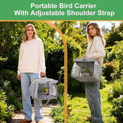 Portable Small Bird Travel Cage Carrier, Parrot Parakeet Cockatiels Bird Travel Cage, Lightweight Travel Bird Cage with Stand and Easy Clean Tray