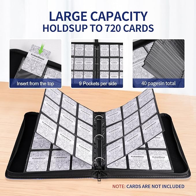 Card Binder – 720 Capacity, Zippered Trading Card Holder for MTG, Sports & Collectible Cards – Acid-Free, Durable & Travel-Friendly Storage (Black, 9 Pocket)