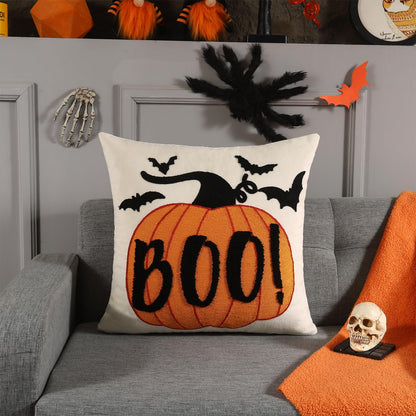 LUOYEHK Halloween Pillow Covers 18x18 Set of 2 Boo Embroidery Throw Pillow Covers Farmhouse Halloween Home Decor Cushion Covers for Couch Sofa Bed