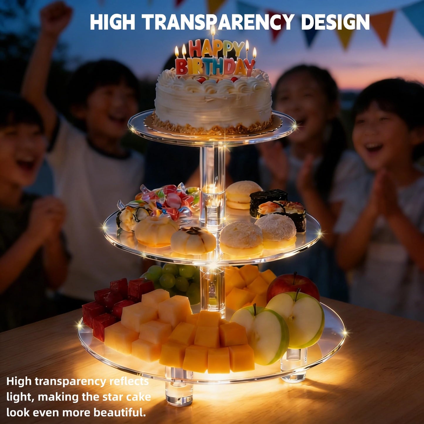 EffiQ-Rate 3 Tier Cupcake Stand, 4mm Thick Heavy Duty Acrylic Dessert Table Display Trays, 10" 8" 6" Round Cupcake Holder Decorative Bakery Tower for Wedding, Party, Baby Shower, Event