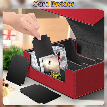Homthy 1800+ Card Deck Case for Trading Cards, Leather Magnetic Closure Commander Card Storage Box Magic Card Holders Fit for MTG TCG and Sport Cards (Red)