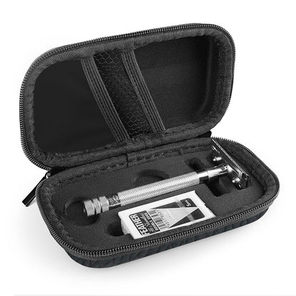Linkidea Hard Travel Case Compatible with Vikings, Merkur, Shaving Revolution Double Edge Safety Razor, Storage Box Organizer for Safety Razor & Shaving Attachments (Lychee Vegan Leather), Black,