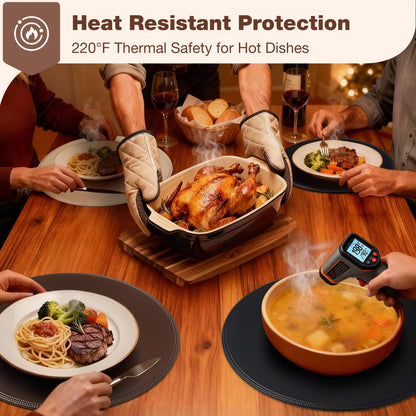 Rinpon Round Vinyl Green Placemats Set of 6, Faux Leather Waterproof Wipeable Heat Resistant Place Mats, Washable Table Mats for Halloween, Thanksgiving & Christmas Dinner(Green)