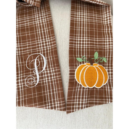 Autumn Door Wreath Sash Embroidered with White Letters and Pumpkins On A Plaid Wreath Sash Ideal for Housewarming Gifts, Autumn Thanksgiving, Halloween, and Christmas Porch Decorations -R