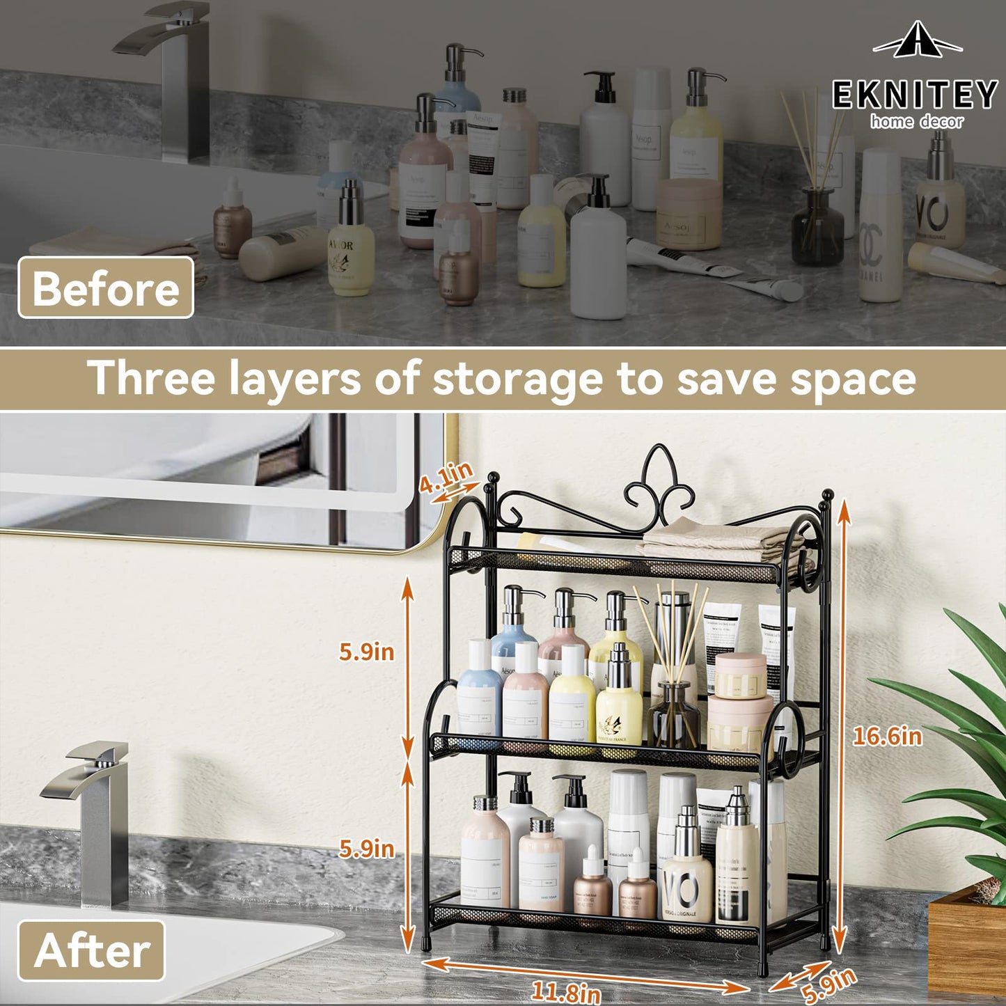 EKNITEY Bathroom Counter Organizer - 3 Tier Spice Rack(No Assembly)