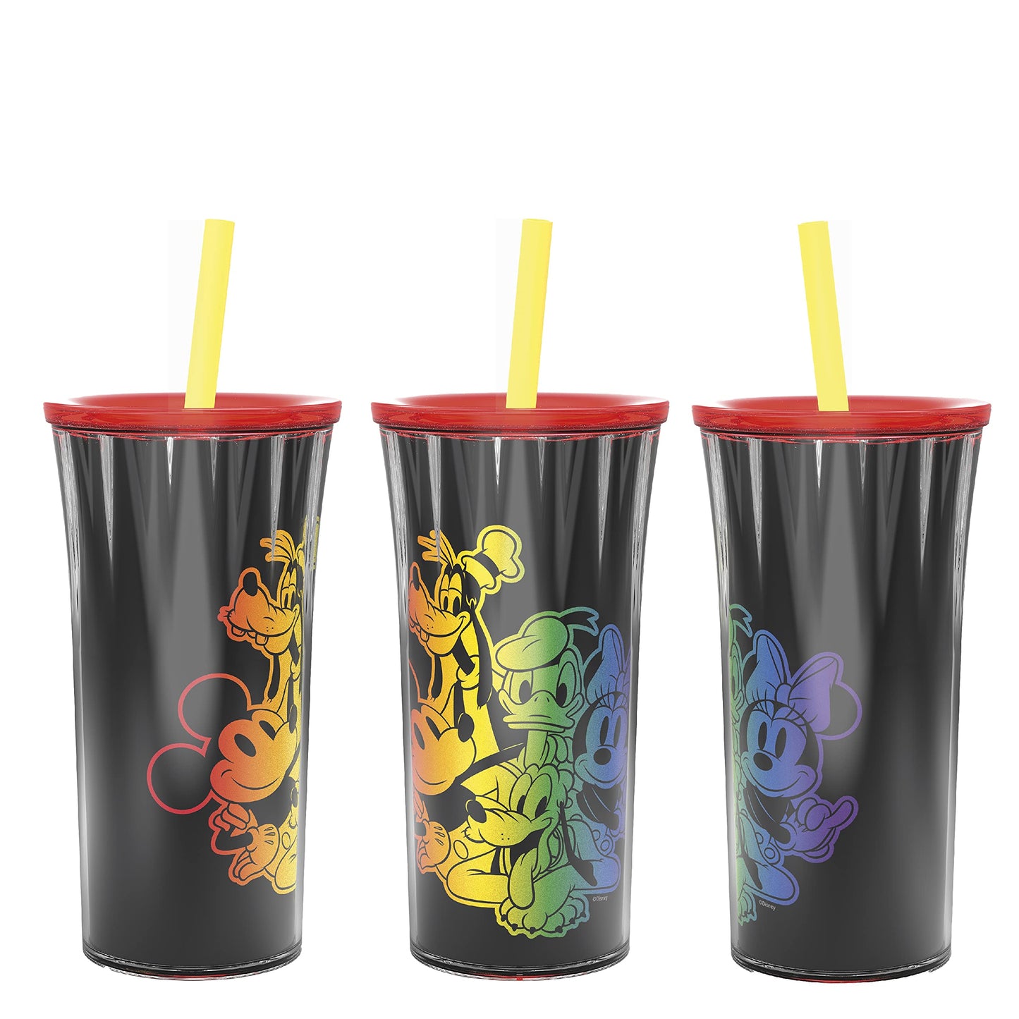 Zak Designs Disney Halloween Rainbow Collection Double-Wall Insulated Plastic Tumbler for Cold Drinks, Travel Cup with Splash-Proof Straw Lid Made with Durable Materials (Mickey and Friends, 20 oz)