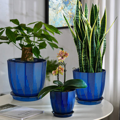 ADN 10 Inch Ceramic Planter Pot with Drainage Hole and Saucer,Large Round Plant pots for Indoor Outdoor Plants,Modern Flower pots, Navy