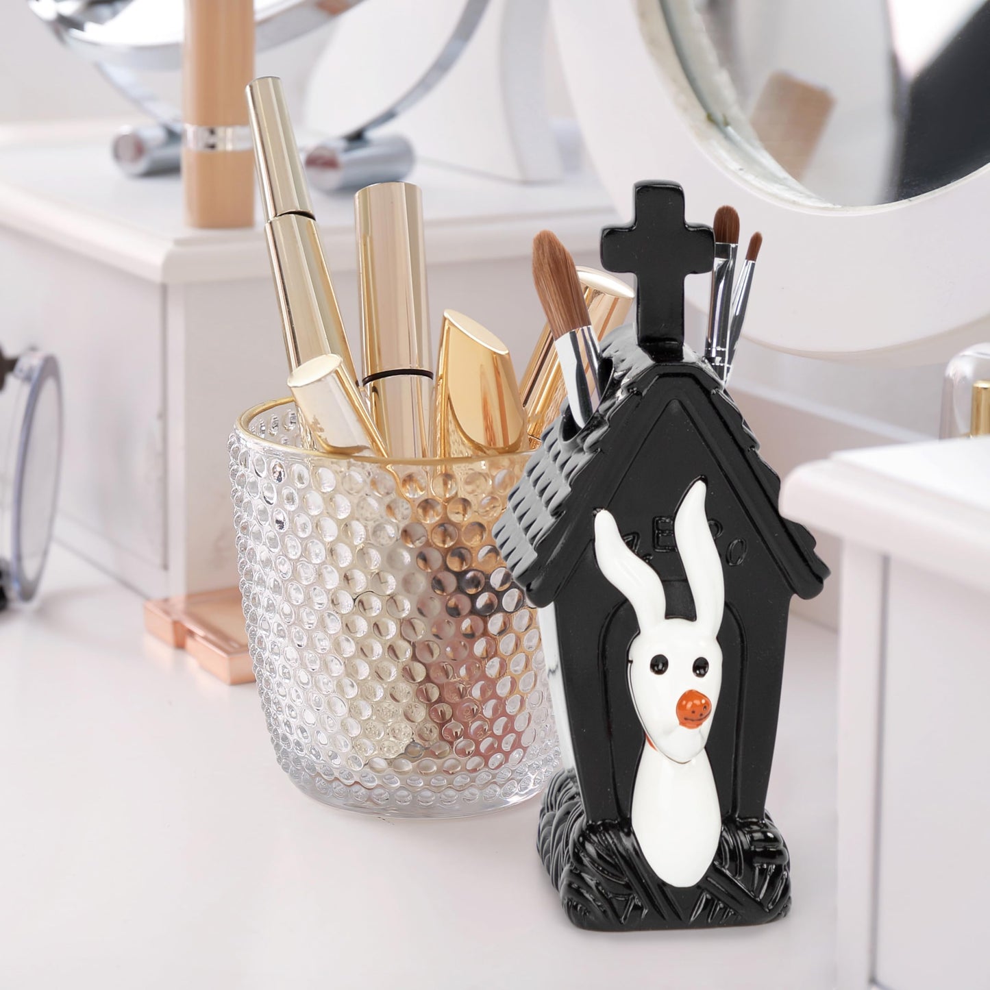 Disney Nightmare Before Christmas Toothbrush Holder - Black & White Resin Pencil Holder Features Zero - Bathroom Storage