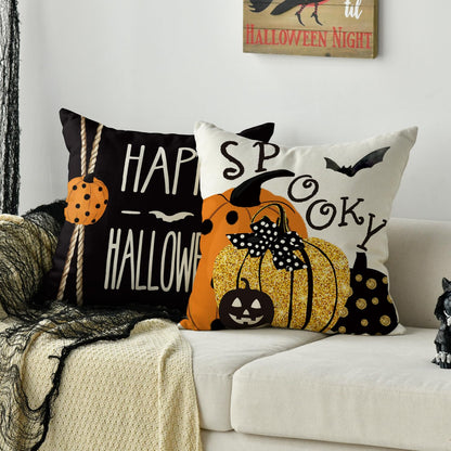 AVOIN colorlife Happy Halloween Boo Black Cat Trick or Treat Throw Pillow Covers, 18 x 18 Inch Spooky Pumpkin Bat Cushion Case for Sofa Couch Set of 4