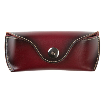 ZLYC Unisex Semi Hard Genuine Leather Eyeglass Case With Belt Loop for Prescription Eyeglasses & Standard Sized Sunglasses (Dark Red)