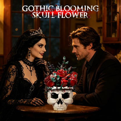 HUNKING Gothic Skull Roses Flower Bouquet Building Set, Botanical Skeleton Pot Collection Building Blocks for Adults, Horror Plants Flower Table Home Decor, Goth Gift for Valentine Mother's Day