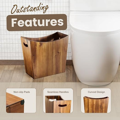 Tidita 3-Gallon Wood Trash Can with Handles for Kitchen, Bathroom, Office | Solid Acacia Wood, Compact Design, Easy to Carry with Integrated Handles, Multi-Purpose Uses, Open Top, Curved Edge Design