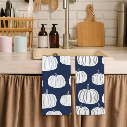nvucamd Navy Blue Fall Pumpkin Hand Towels for Bathroom, Cute Autumn Pumpkins Kitchen Towels, Thanksgiving Halloween Fall Dish Tea Towel for Kitchen,Pumpkin Bathroom Decor, 16x24 in