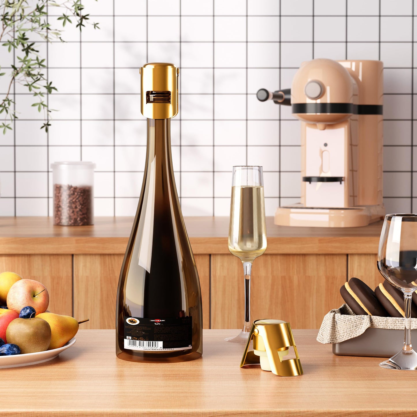 BETTFOR Champagne Stoppers with Stainless Steel Champagne Saver with Food Grade Silicone Leak proof Keep Fresh Suitable for Champagne, Cava, Prosecco and Sparkling(Gold, 6 Pack)