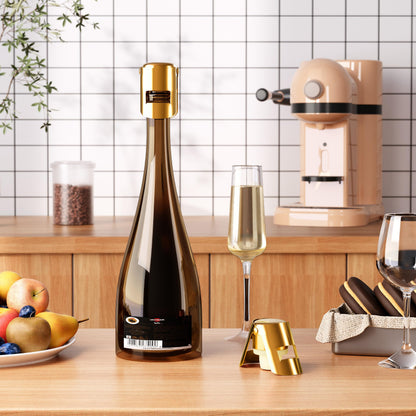 BETTFOR Champagne Stoppers with Stainless Steel Champagne Saver with Food Grade Silicone Leak proof Keep Fresh Suitable for Champagne, Cava, Prosecco and Sparkling(Gold, 6 Pack)