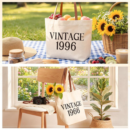Vintage 1956 Gifts for Women, 70th Birthday Gift Set, Canvas Tote Bag with Leather Handles, Makeup Pouch & Back in 1956 Card, Gift for Her Turning 70