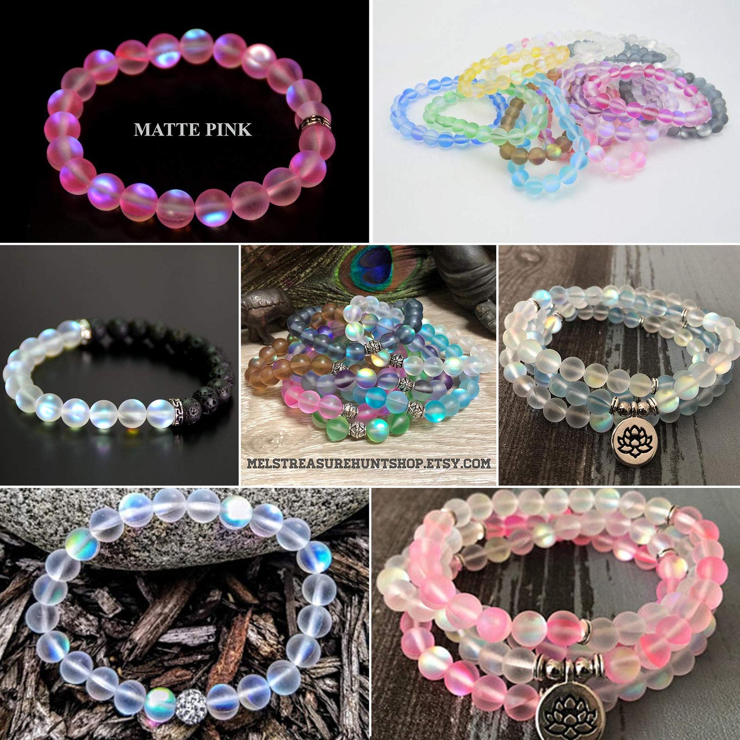Matte Vitrail Medium Aurora Crystal Glass Beads, 6MM Frosted Glitter Shining Mermaid Round Loose Beads, Rainbow Holographic Synthetic Moonstone for Jewelry Making DIY Bracelet