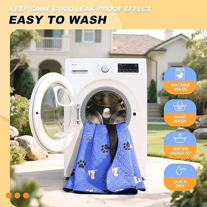 WanpeeGoo Washable Pee Pads, Puppy Pee Pad for Dogs, 2 Pack Absorbent Reusable Training Dog Pads Pet Puppy Pads, Non-Slip Potty Pads for Whelping, Playpen, Crate, Bed, Blue 24"x48"
