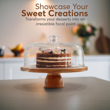 BreezyHome 2-in-1 Acacia Wood Cake Stand with Lid, Cake Stand with Acrylic Dome Light Weight, Strudy & Well Polished, Cake Plate with Lid for Parties, Weddings, and Everyday Use, Cake Display Stand with Lid