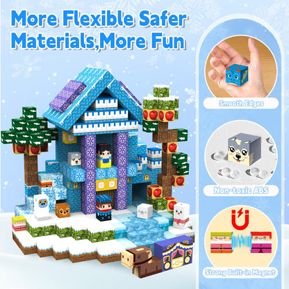 200pcs Magnetic Blocks, Magnetic Blocks for Kids Ages 4-8, Magnetic Cubes Sets for Ice Castle Build, Stacking Magnets for Kids, Birthday Gifts for Boys and Girls Age 3+ Years Old-11unique characters