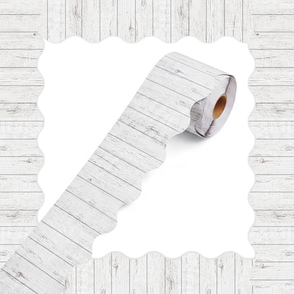 Tenceur 120 Feet Bulletin Board Borders Wooden Pattern Straight Rolled Border Trim Wood Straight for Classroom Schools Office Decoration(White)