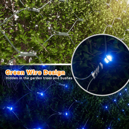 LitHome 14.8FT x 5FT Christmas Net Lights Outdoor Mesh Lights, 300 LED Christmas Blue Net Light for Bushes Connectable, 8 Modes Giant Mesh Light Waterproof Green Wire for 4th of July Tree Garden Decor