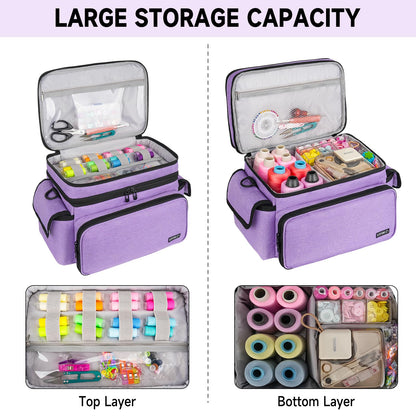 LEFOR·Z Large Sewing Supplies Organizer,Double-Layer Sewing Accessories Storage and Organizer Case Bag,Protable Travel Sewing Box Sewing Basket for Sewing Tools,Purple(Bag Only)