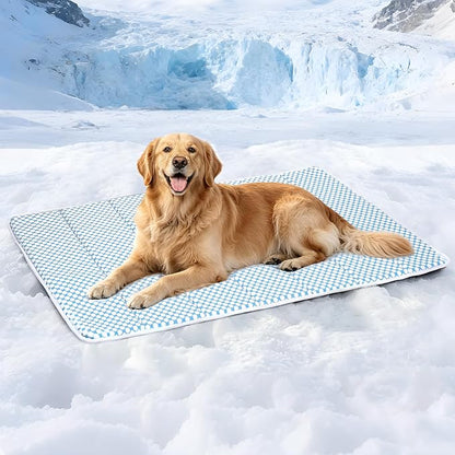 Cooling Dog Mat Q-Max>0.5 - Rapid Cooling Tech, Thin Breathable Crate Pad, Portable Washable Summer Mat, Chill Soothing Fabric - 41"x27" Extra Large Dog, Blue