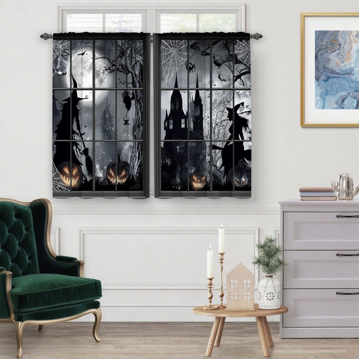 Worltoldb Halloween Witch Kitchen Curtains Cafe Curtains for Bathroom Dining Room Living Room Pocket Window Drapes 2 Panels Set 28"x36"