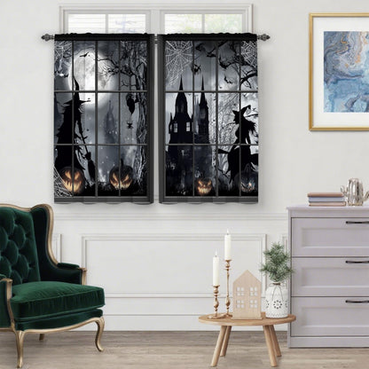 Worltoldb Halloween Witch Kitchen Curtains Cafe Curtains for Bathroom Dining Room Living Room Pocket Window Drapes 2 Panels Set 28"x36"