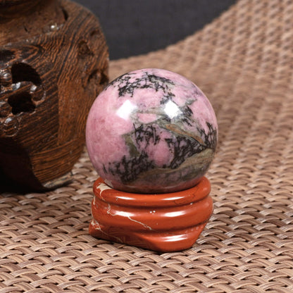 Justinstones Natural Polished Matrix Rhodonite Sphere with Red Jasper Stand – Handcrafted Gemstone 30mm Ball for Energy Healing, Meditation, and Home Décor