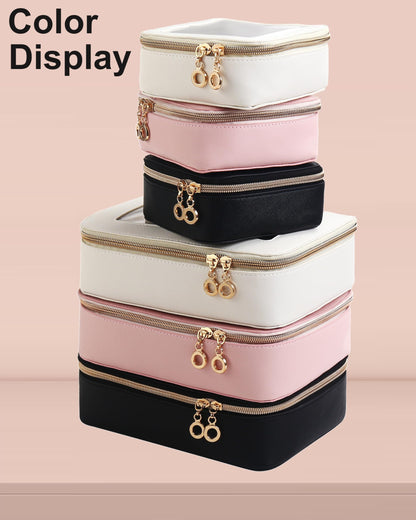 JRQCSJY Leather Clear Makeup Bags Set - Travel Clear Cosmetic Bag Case with Zipper, Transparent TSA Approved Toiletry Bags for Travel Essentials Car Accessories for Women (White, S+M)