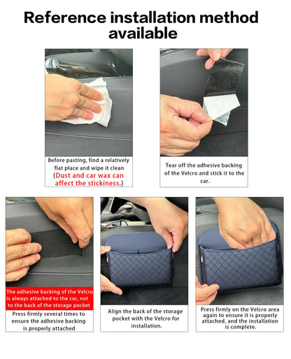 SportySizz Self-Adhesive Car Seat Side Pocket Organizer with Cable Port - Black PU Leather Storage Pouch for Phone & Keys, Fits Gaps, Console & Door (2 PCS)