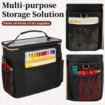 Wigojoy Large Marker Organizer Case for 200-300 Markers, Double-Layer Marker Bag with Removable Dividers, Marker Organizer for Markers, Pencils, Crayons or Other Art Supplies, Black (Bag Only)