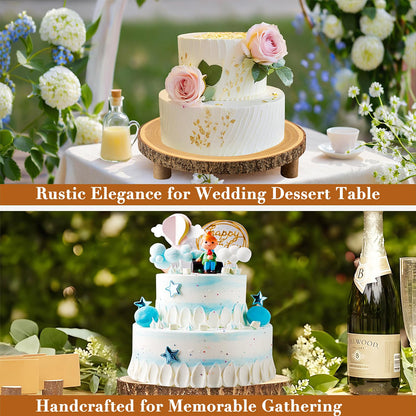 SogYupk Rustic Wood Cake Stand - 11-13 Inch Wooden Slice with Legs for Elegant Wedding, Birthday, & Woodland-Themed Parties（1Pcs）