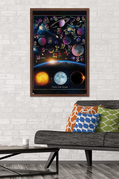 Trends International Ali Chris - The Solar System: Total Eclipse Letters Wall Poster, 34L x 22.4W, Mahogany Framed Version